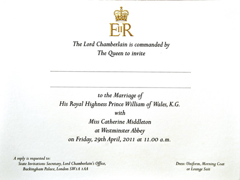 william and kate wedding invitation. WILLIAM KATE ROYAL WEDDING